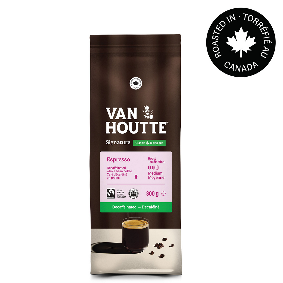 Van Houtte Espresso Decaf Organic Fairtrade Signature Collection Whole Dark Roast Beans