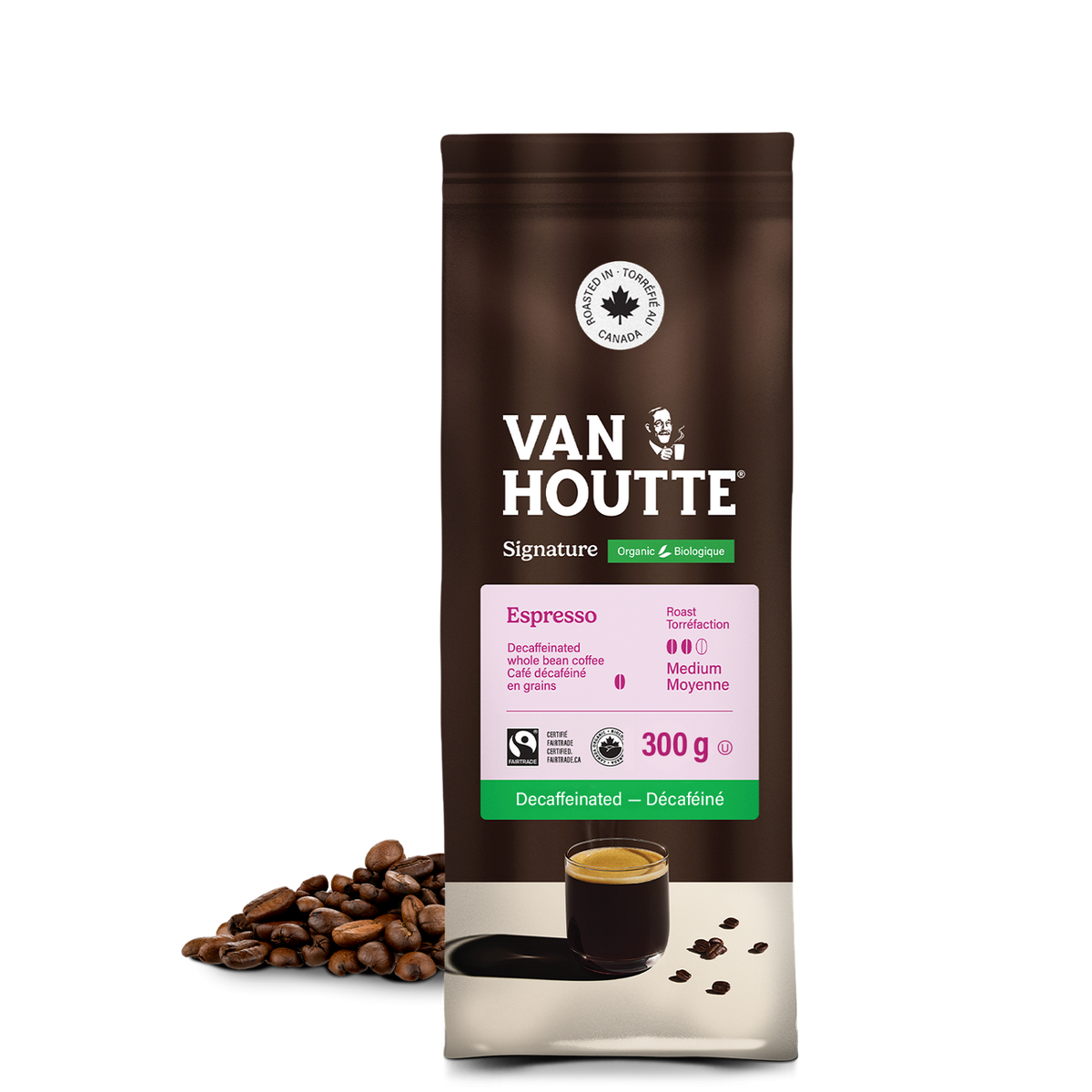 Van Houtte Espresso Decaf Organic Fairtrade Signature Collection Whole Dark Roast Beans